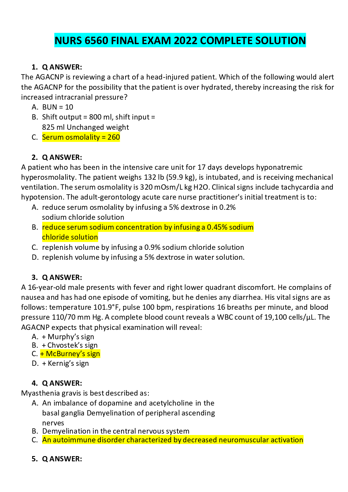 Preview image of NURS 6560 FINAL EXAM 2022 COMPLETE SOLUTION document